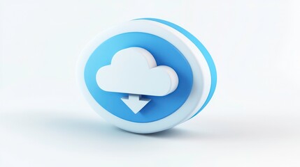 Aufkleber - A 3D rendering of a blue and white cloud icon with a download arrow. The icon is isolated on a white background.