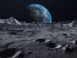 Wall Mural - earth rising over the moon landscape