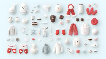Poster - Cozy 3D isometric flat of a winter collection featuring snowflakes chocolate scarves and mittens in a cold season theme