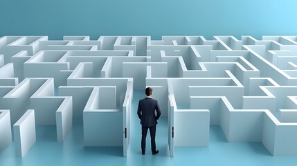 Poster - Formal businessman standing at the entrance of an intricate maze