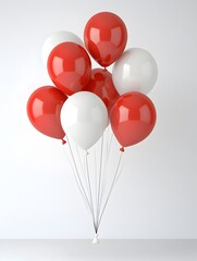 Fototapete - A group of bright red and white balloons gracefully floating on a clean white background creating a festive and minimalist for the new year