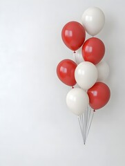 Aufkleber - Elegant group of bright red and white 3D balloons floating gracefully on a white background creating a minimalistic and joyful for new year or other special occasions