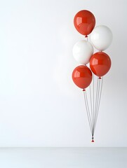Fototapete - Bright red and white balloons gently floating against a clean white background creating a simple and festive new year concept with a modern minimalist feel