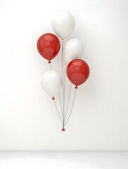 Poster - Vibrant 3D red and white balloons gracefully hovering on a pristine white background creating a festive and celebratory mood for new year or party events