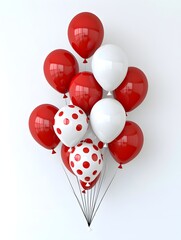 Poster - Bright 3D rendition of floating red and white balloons isolated on a crisp white background creating a festive and celebratory atmosphere perfect for new year s party and holiday designs