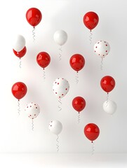 Aufkleber - Festive floating red and white balloons in a minimalistic 3D design creating a striking and contemporary new year aesthetic on a clean white background