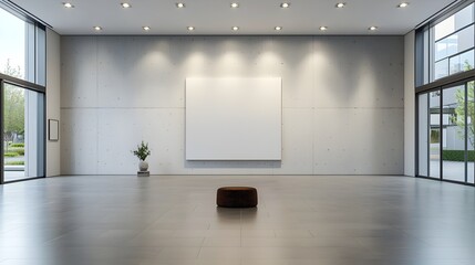 Aufkleber - Elegant 3D rendering of a modern blank canvas illuminated by spotlights set in a minimalist room with sleek flooring and stylish decor  The clean
