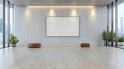 Aufkleber - Elegant and luxurious modern room featuring a blank canvas displayed on a sleek wall illuminated by soft spotlights creating a sophisticated and creative interior design concept