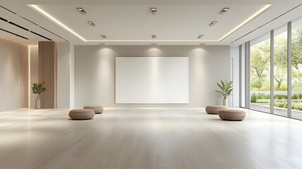 Aufkleber - Elegant and sophisticated 3D rendered interior with a blank canvas highlighted by overhead spotlights