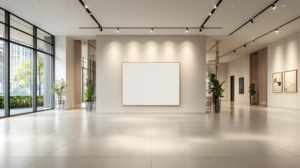 Aufkleber - Elegant 3D Rendered Room with Blank Canvas Highlighted by Overhead Spotlights Showcasing a Sophisticated Modern Decor that Inspires Creativity and Contemplation