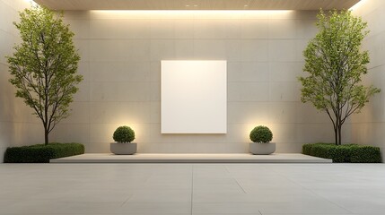 Aufkleber - Elegant and serene 3D rendering of a modern interior design featuring a blank canvas on the wall stylish spotlighted lamps that emphasize the minimalist and contemporary atmosphere of the room