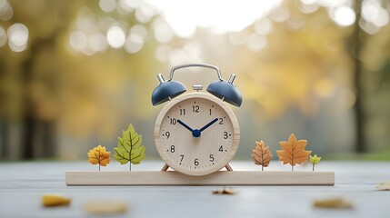 Aufkleber - Wooden alarm clock displaying the rhythm of nature through captivating seasonal changes bathed in a serene and enchanting bokeh glow   a timeless
