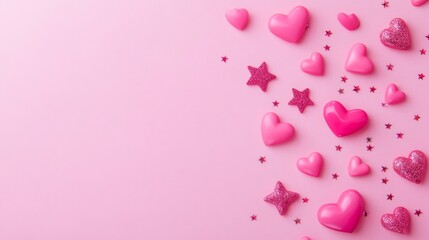 Poster - Photo of, Pink background with swirling hearts and stars for design, banner template