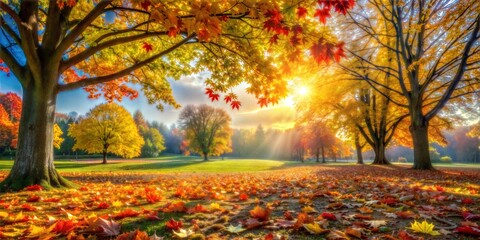 Sticker - beautiful autumn landscape with trees and leaves