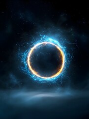 Poster - Cosmic orb floating in the depths of space its surface ablaze with intricate fluid energy swirls in vivid colors emitting an intense captivating light against a starry ethereal void
