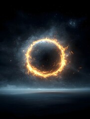 Poster - Luminous Cosmic Orb Floating in Deep Space Emitting Intense Swirls of Vivid Energy and Light Against a Starry Void Background