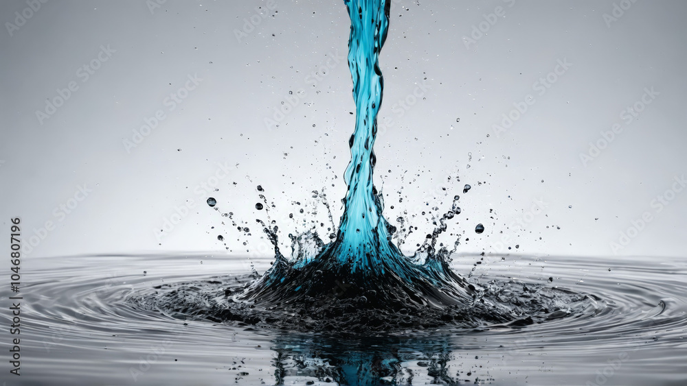 Minimalist water splash exclamation point strong statement pure black and white dramatic punctuation mark Abstract background