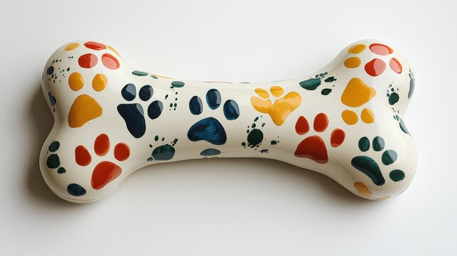 A detailed dog bone design embellished with playful paw prints, set against a clean white backdrop for a fun and inviting pet-themed aesthetic.