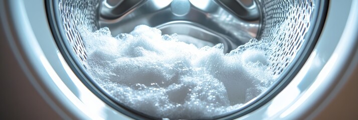 Aufkleber - The washing machine drum features fluffy white towels soaking in soapy water, ready for a thorough wash cycle. Generative AI