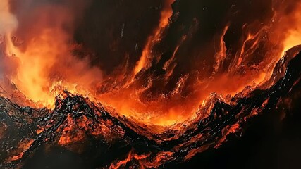 Wall Mural - a fiery landscape with molten lava erupting from the ground, creating a spectacular and dangerous sc