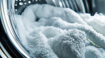 Aufkleber - A washing machine drum showcases a pile of soft, clean white towels waiting to be dried for use. Generative AI