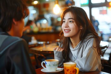 Young couple talking in a coffee shop