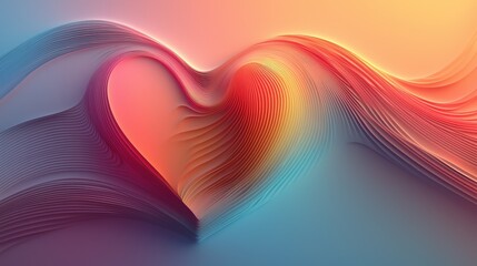 Poster - A modern interpretation of an abstract heart shape, featuring smooth lines and gentle shadows, positioned against a colorful gradient background that adds depth.