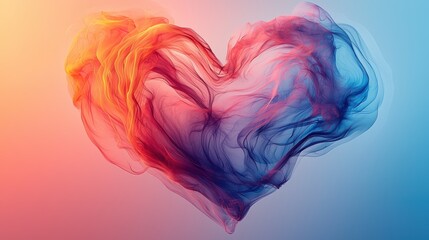 Poster - A striking abstract heart shape, designed with smooth curves and delicate shadows, displayed on a gradient background that transitions from warm to cool tones.