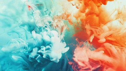 Poster - Vibrant orange and blue ink clouds swirling and blending in water, creating a dynamic and colorful effect.