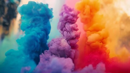 Poster - Vivid ink clouds of blue, purple, and orange rise in water, creating a stunning abstract display of swirling colors and textures.