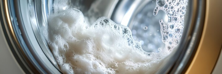 Aufkleber - The washing machine drum is full of white towels, swirling in soapy water during a laundry cycle, showcasing cleanliness in motion. Generative AI
