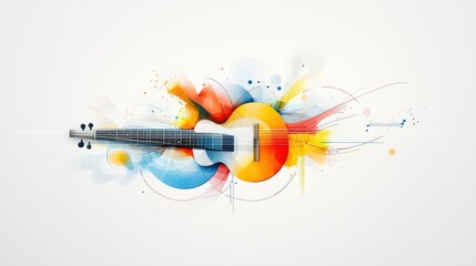 Poster - An artistic fusion of instruments and abstract lines, vividly illustrated against a white background, representing the connection between sound and art.