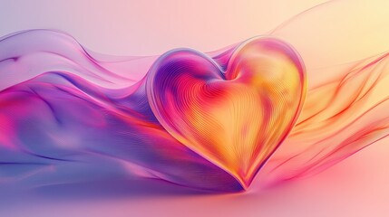 Poster - An elegant abstract heart shape created with smooth lines, casting soft shadows on a vibrant gradient background, evoking feelings of love and warmth.