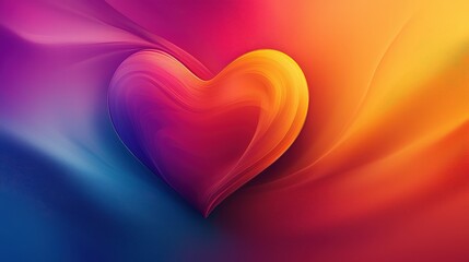 Poster - An elegant abstract heart shape created with smooth lines, casting soft shadows on a vibrant gradient background, evoking feelings of love and warmth.