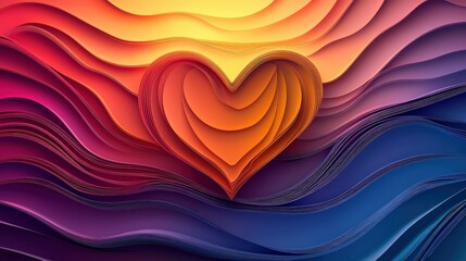 Poster - An elegant abstract heart shape created with smooth lines, casting soft shadows on a vibrant gradient background, evoking feelings of love and warmth.