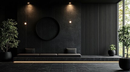 Poster - Elegant black backdrop featuring subtle line art and minimalist design elements, perfect for conveying a contemporary and refined aesthetic.