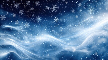Poster - Gentle flowing lines in an abstract winter design, with cool blues and soft white snowflake accents.