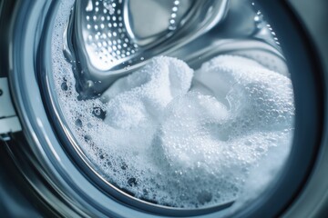 Aufkleber - The washing machine drum is filled with white towels soaking in soapy water, preparing for a wash cycle to freshen them up. Generative AI