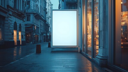 Poster - Large, blank poster in a minimalist storefront window, waiting for branding or retail advertising design.