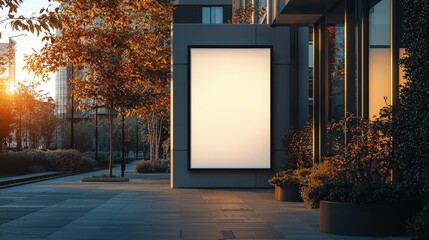 Poster - Large, blank poster in a minimalist storefront window, waiting for branding or retail advertising design.