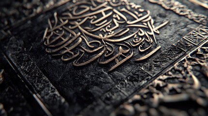 An intricate calligraphy border featuring geometric shapes and flowing scripts