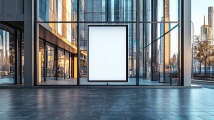Poster - Minimal storefront window with a large blank poster for advertising, set against a clean glass background.
