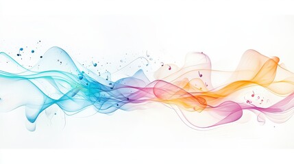 Poster - Vibrant music notes and abstract waves of color, intertwining in a visually captivating composition on a white background, symbolizing rhythm and harmony.