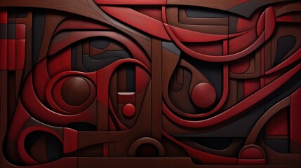Poster - Abstract architectural elements in deep red tones,
