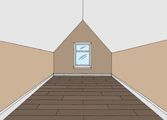 Fototapete - Attic room graphic color home interior sketch illustration vector
