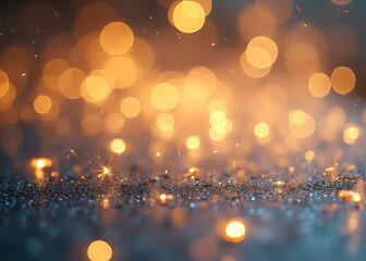 Aufkleber - Glittering lights on a shimmering background create an abstract scene with defocused effect of silver and gilded tones.