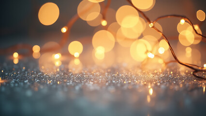 Aufkleber - Glittering lights on a shimmering background create an abstract scene with defocused effect of silver and gilded tones.