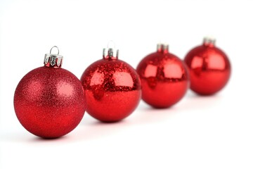 Poster - Red Christmas ornaments isolated on a white background, detailed photograph, aesthetic color palette