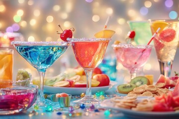 Poster - A vibrant display of cocktails and fresh fruit slices enhances the festive mood during a lively summer gathering with friends. Generative AI