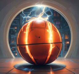 Wall Mural - Illustration of glowing basketball ball.